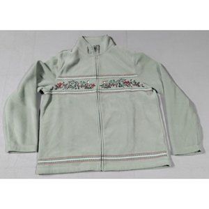 Croft and Barrow Green Fleece Cardinals BirdsTrees Holly Zip Up Fleece Jacket